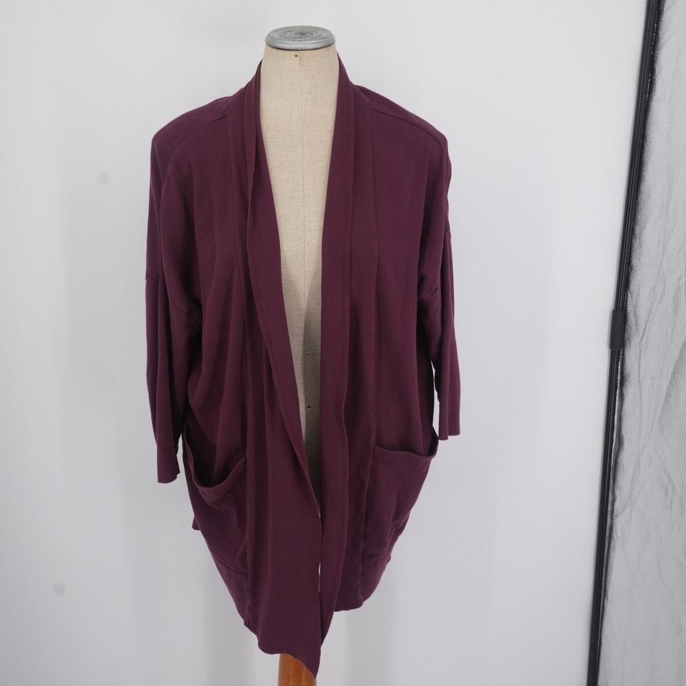 Pact Cardigan Women XS S Burgundy Organic Cotton Open Front Pockets Relaxed Fit